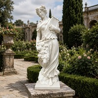 Statue de Jeune Fille en Marbre de Carrare Naturel Sculptée à la Main avec Lyre - Sculpture de Musée Néo-Classique