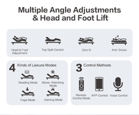 Cadre de lit double Dreamotion personnalisé avec contrôle séparé du haut et du bas, base de lit réglable avec massage