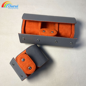 Estuche de lujo para relojes, color gris plata, con forro naranja, logotipo personalizado, de 1 a 3 ranuras, portátil, para viaje, directo de fábrica. - Product Image 6