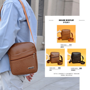 Cross Border Men's PU Leather Shoulder Bag Small Square Sling Bag Business Casual Everyday Use Brown Black Yellowish Brown - Product Image 1