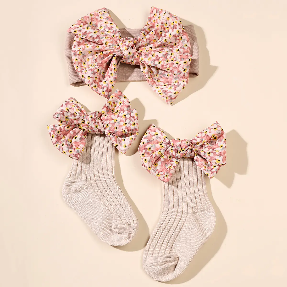 Neonate principessa grande fiocco tinta unita in cotone pettinato per bambini ragazze 0-5 anni polpaccio per bambini calzini con fiocco