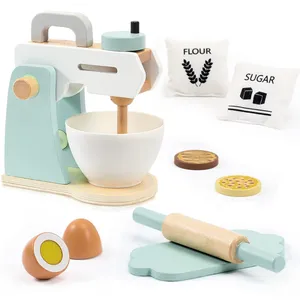 2022 9pcs עץ צעצוע מיקסר סט בלוק עץ קפה מכונת צעצוע מכונת קפה מטבח בלנדר צעצוע ילדים מטבח סט