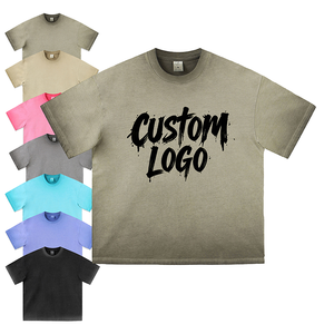 230 Gsm Men Vintage Solid 100% Cotton High Quality Custom <b>Logo</b> Heavyweight Acid Wash Oversized T-Shirts - Product Image 1