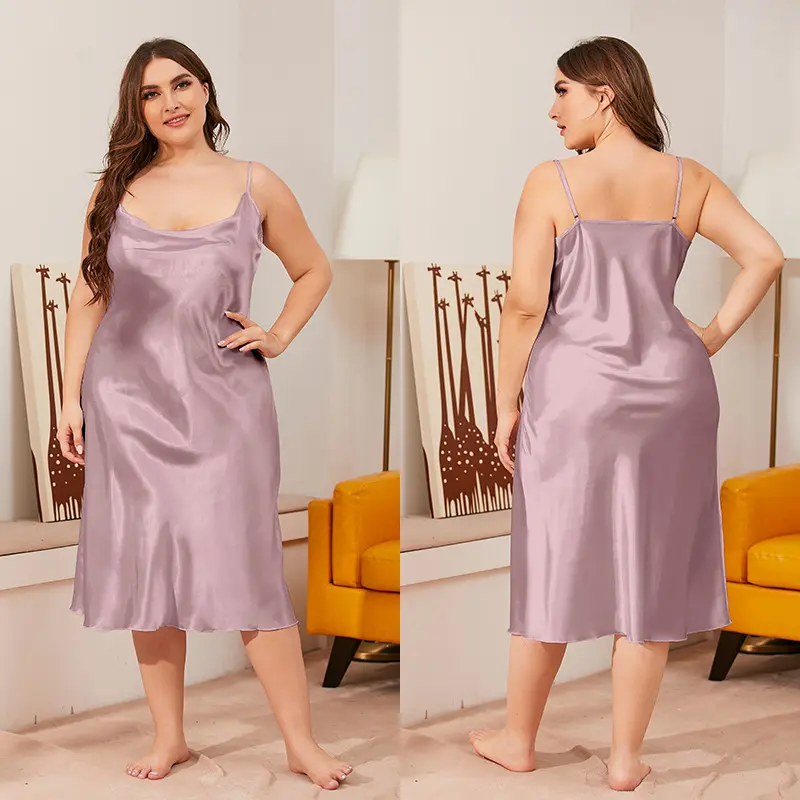 Gaun malam wanita kasual elegan Slip Chemise baju tidur menawan sutra murni gaun malam tidur Polyester tenun Satin tipis