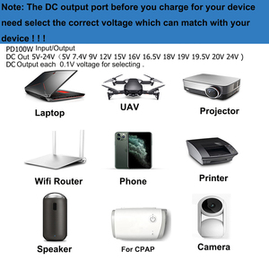 <span class=keywords><strong>USB</strong></span> C PD100W 直流 UPS 输出 12V 24V 19V 15V 16V 16.5V 20V 5A 移动电源电池组，适用于 CPAP 笔记本电脑投影仪 LED 灯条打印机 - Product Image 6