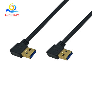 Lung Kay Right Angle <b>Usb</b> 3.0 Male To Male Data <b>Cable</b> Black Copper Wire Fast <b>Charging</b> For Pc Tv - Product Image 1