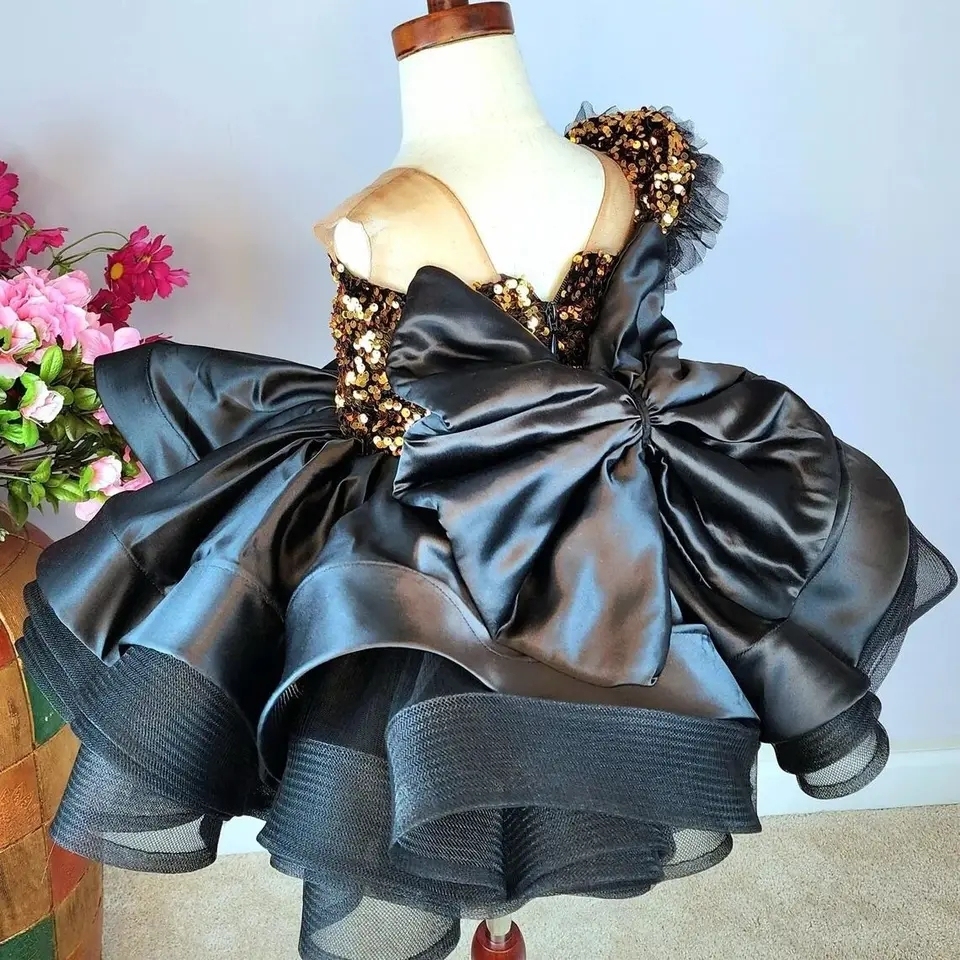 green emerald velvet dress Cap Sleeves Black Lace Tulle Mauve Lining Wedding Flower Girl Dress 6T main image 0