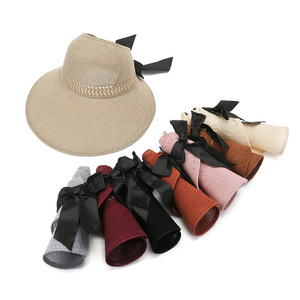 Nouvelle Visière Pliable Tout-<span class=keywords><strong>en</strong></span>-un à Grand Bord, Chapeau de Soleil Élégant avec Nœud Papillon pour l'Été - Product Image 1