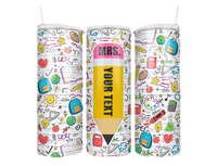 Cadeau pour enseignants 2024, conception personnalisée, ajouter un nom, grand cœur, vie d'enseignant, amour, inspirer, gobelet en acier inoxydable de 20 oz avec paille