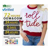 Logo personnalisé haut en tricot tricots de haute qualité coton été à manches courtes décontracté paillettes rayure broderie tricoté t-shirts pour femmes