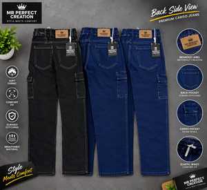 Pantalones Cargo de Mezclilla con Detalles Artísticos, Acabado de Mezclilla Texturizada en Negro, Índigo, Azul Marino y Azul Rey - Product Image 3