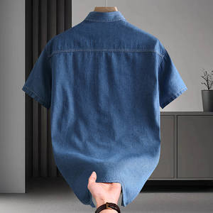 Camicie in denim da <span class=keywords><strong>uomo</strong></span> 2026 Primavera Estate a maniche corte con colletto quadrato monopetto con perline lavabili in lavatrice casual tinta unita - Product Image 3