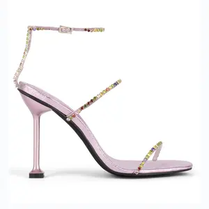 लक्जरी ब्रांड नई डिजाइन के लिए निजी लेबल जूते दौर पैर की अंगुली ब्लॉक ऊँची एड़ी के जूते जूते महिलाओं उच्च एड़ी के सैंडल में बैंगनी अशुद्ध चमड़े