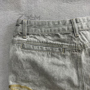 Haute qualité personnalisé Y2k Streetwear en détresse longueur au genou Denim Shorts <span class=keywords><strong>jean</strong></span> coton Vintage lavage à l'acide broderie Baggy Jorts hommes - Product Image 6