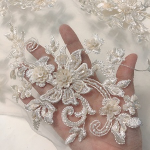 <span class=keywords><strong>Merveilleux</strong></span> brodé paillettes manches perlées dentelle Applique tissu coupe à la main LT2487A - Product Image 4