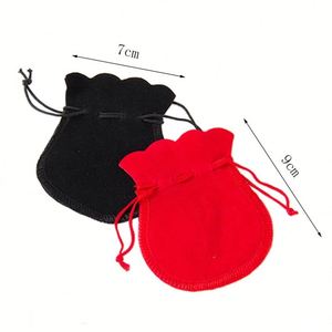 Sac en velours personnalisé 7*9cm avec cordon de serrage, noir/rouge, pour bijoux, emballage cadeau mariage/Noël - Product Image 2