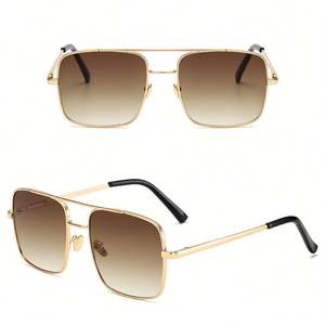 Lunettes de soleil carrées à double pont personnalisables avec logo, tendance 2025, pour hommes et femmes, protection UV400, en métal, style pilote, pour la conduite - Product Image 3