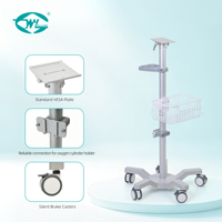 Chariot médical mobile WEIYE en alliage d'aluminium avec support de moniteur patient VESA et roues pour hôpital, clinique, USI