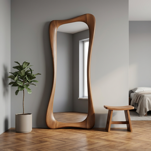 Modern Scandinavian Solid Wood Full Length <b>Arch</b> Wall Mirror Teak Floor Decorative for Hotel Villa Indonesia Supplier - Product Image 3