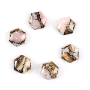 Cabochon hexagonal en opale rose naturelle de 12 mm, à dos plat et lisse, en cuivre, calibré, certifié par un tiers, MOQ 10 - Product Image 1