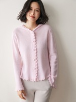 Cardigan à capuche en cachemire tricoté avec logo personnalisé pour femme – Haut décontracté en cachemire – Vente directe usine de Mongolie intérieure