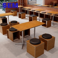 Mobilier de restaurant commercial en gros SEM, tables et chaises en bois pour café, cantine du personnel, ensemble de table à manger avec 4 chaises