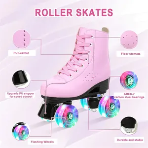 Sepatu roda empat roda gaya Panas 2024 sepatu roda Quad merah muda murah untuk wanita