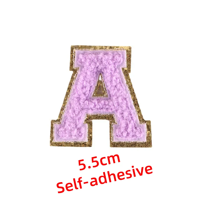 Stock 5.5cm Golden Border English Letters Iron On Stick On Alphabet Appliques Chenille Self Adhesive Letter Patches