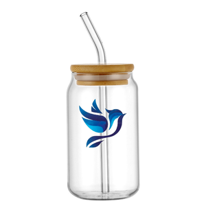 Vaso de Cerveza de Borosilicato de 16 oz con Logotipo Personalizado, en Forma de Lata, para Té, con Tapa de Bambú y Pajita de Vidrio - Product Image 2