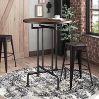 Table de bar haute ronde en bois avec pieds en métal, mobilier commercial pour cuisine, salle à manger, restaurant