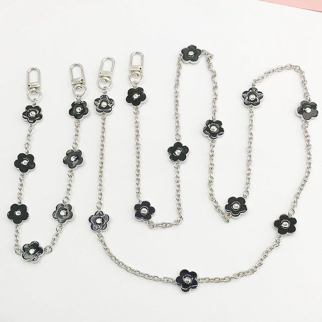 New Portable Female Mobile Phone Case with Accessory Pendant Floral Design Diagonal Span Chain Durable Metal Material