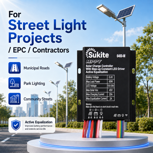 Controlador <span class=keywords><strong>Solar</strong></span> Sukite Dependable MPPT Boost 6460 6.4V 60W 20A para Alumbrado Público con Sensor para Proyectos <span class=keywords><strong>de</strong></span> Iluminación <span class=keywords><strong>Solar</strong></span> - Product Image 2