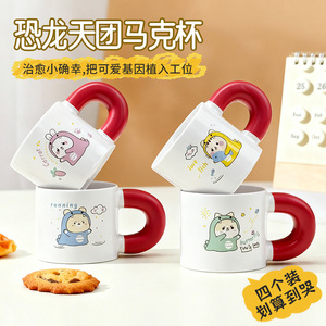 Ceramic Mug Cartoon Cat Design Red Handle <b>Cute</b> Gift For Girls - Product Image 2