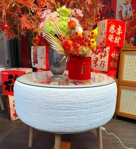 Mesa <span class=keywords><strong>de</strong></span> <span class=keywords><strong>Centro</strong></span> Bohemia con Diseño Floral, Tejida a Mano, <span class=keywords><strong>de</strong></span> Cáñamo Natural y Madera, Artesanía para Decoración del Hogar y Sala <span class=keywords><strong>de</strong></span> Estar - Product Image 1