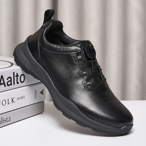 Chaussures de marche pour hommes en cuir de vache véritable, bout rond, lacets, semelle extérieure en caoutchouc, légères, couleur unie, décontractées - Product Image 2