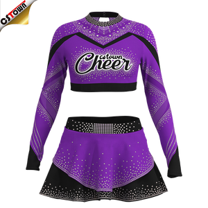 प्रतियोगिता की घटनाओं के लिए स्पार्कल गैंडों के साथ युवा लड़कियों के लिए बैंगनी कस्टम चीयर। - Product Image 3