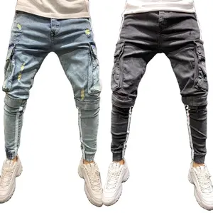 Мужские свободные джинсы 3XL, большие размеры, Комбинированные брюки, с боковыми большими карманами, с буквенным принтом, винтажные джинсы для мальчиков, уличная мода, зауженные