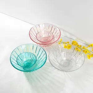 Wholesale summer hot sale OEM curved design clear sead fruit bowl set 7PCS glass salad bowl set for food serving