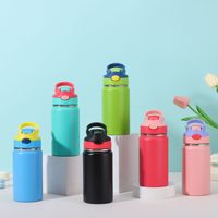 Bouteille d'eau réutilisable en acier inoxydable 304 à double paroi isolée sous vide de 12 oz avec poignée et paille, personnalisable en gros avec logo, pour enfants et école