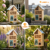 Maison à insectes en bois de pin pour l'extérieur avec toit en métal galvanisé, hôtel à abeilles décoratif pour le jardin, habitat pour la faune sauvage, sanctuaire