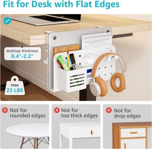 Organisateur de rangement latéral, support pour ordinateur portable suspendu en acier sous le bureau avec porte-<span class=keywords><strong>stylo</strong></span> magnétique à 2 niveaux, rangement de bureau sans perceuse - Product Image 6