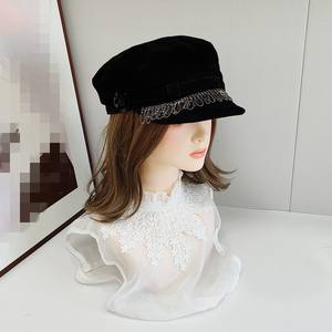 Chapeau de marin pour femme tendance, chapeau de newsboy, chapeau de chauffeur, chapeau de boulanger, béret à visière en velours, chapeau de fiddler avec fleur en strass - Product Image 4