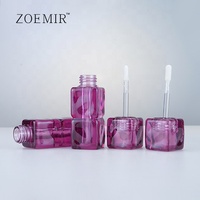 Tube de brillant à lèvres 3ml transparent violet forme glaçon, tubes de gloss à lèvres ondulés, étiquettes personnalisées, emballages cosmétiques en gros