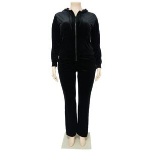 Set Trendy Autunno Inverno <span class=keywords><strong>Taglie</strong></span> Forti per <span class=keywords><strong>Donna</strong></span>, Completo Due Pezzi con Felpa con Cappuccio e Pantaloni a Gamba Larga in Velluto - Product Image 2