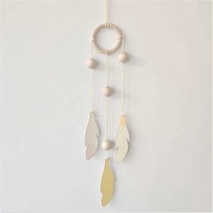 INS Style scandinave <span class=keywords><strong>attrape</strong></span>-rêves feuilles pièces en bois rideaux suspendus chambre d'enfants décoration murale ornements suspendus - Product Image 4