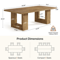 Table à manger extensible en bois massif de style ferme - Grande table à dîner avec rangement sur étagère ouverte, meubles de salle à manger