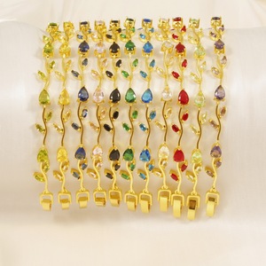Bracelet en Zircon Coloré en Forme <span class=keywords><strong>de</strong></span> Tulipe et <span class=keywords><strong>de</strong></span> Feuille pour Femme, Incrusté <span class=keywords><strong>de</strong></span> Cuivre, Bijou <span class=keywords><strong>de</strong></span> Luxe Superposé, Bijou <span class=keywords><strong>de</strong></span> Corps Tendance, Vente en Gros - Product Image 1