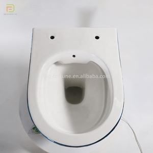 WC suspendu mural en céramique de style moderne, bleu, avec siphon en P et chasse d'eau par lavage, sanitaires - Product Image 2