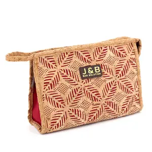 High Quality Eco-friendly Hollow Out Cork Canvas Recycle & Reuse Cosmetic Bag Toiletry Wash Pouch Natural Cork Make Up Bag