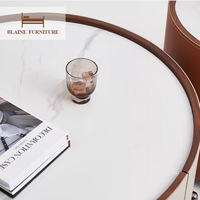 BLAINE lumière luxe ardoise haut forme ronde en cuir Table basse moderne canapé Table d'appoint ensemble pour meubles de salon